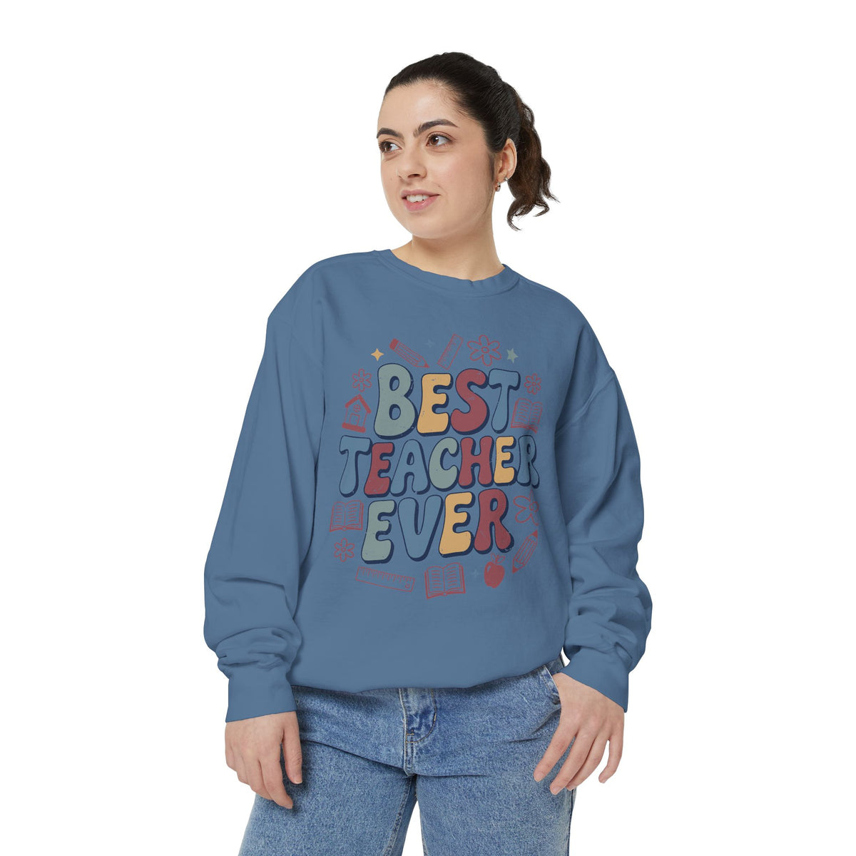 Best Teacher Ever Sweatshirt, Retro Educator Crewneck, Teacher Appreciation Gift, Back to School Outfit, Colorful School Staff Shirt