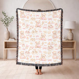Personalized Teddy Bear Baby Woven Blanket Custom Name Girl Nursery Blanket Baby Shower Gift Pink Nursery Decor