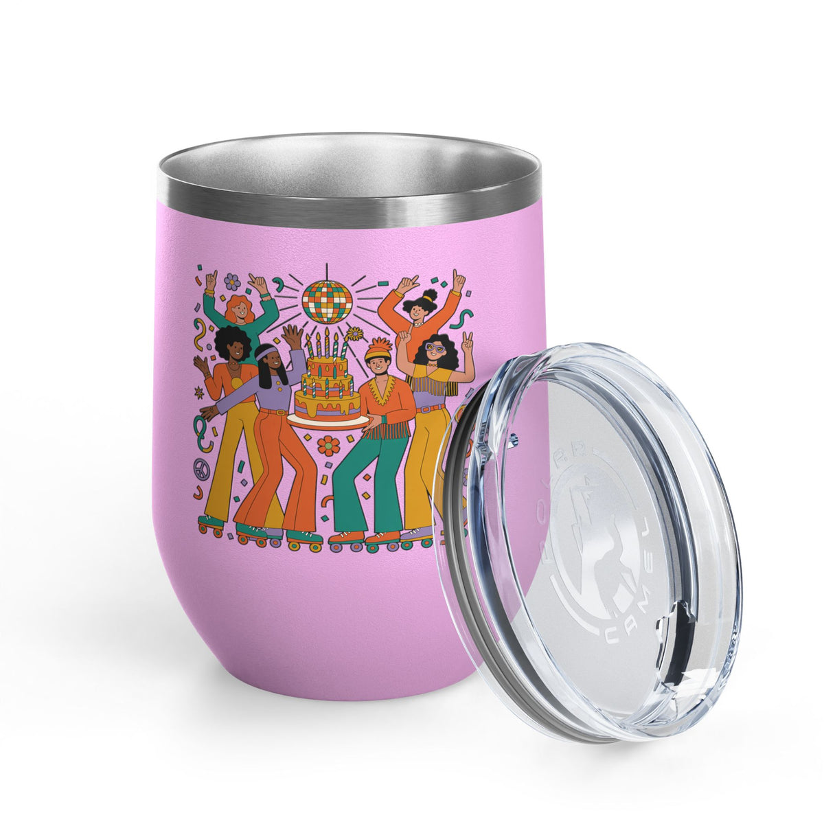 Retro Disco Birthday Wine Tumbler, 70s Roller Skating Party Design, Groovy Drinkware Gift for a Skater Friend Who Loves Vintage Aesthetics
