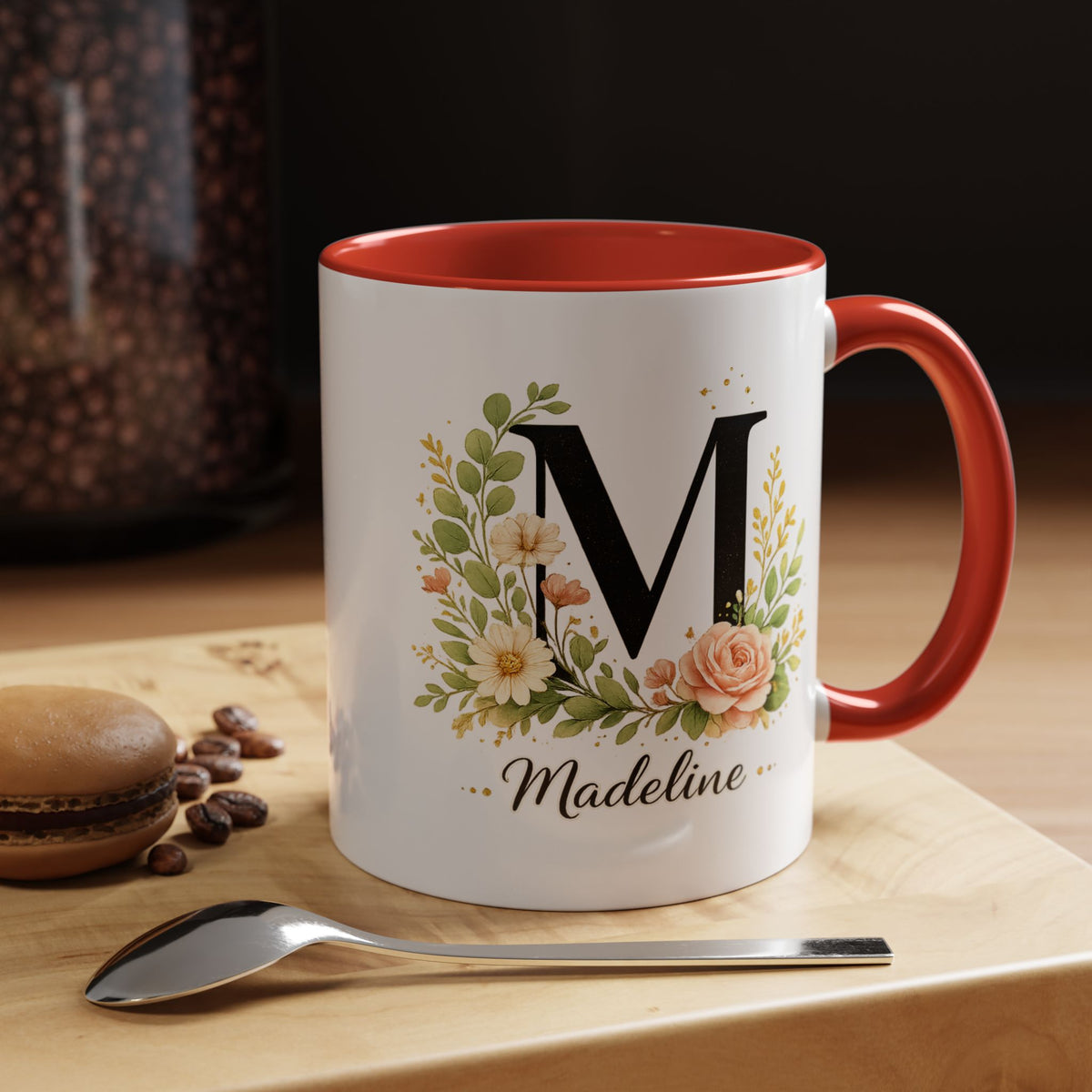 Personalized Floral Monogram Mug, Custom Initial Coffee Mug with Name, Elegant Botanical Gift for Women, Bridesmaid Birthday Gift