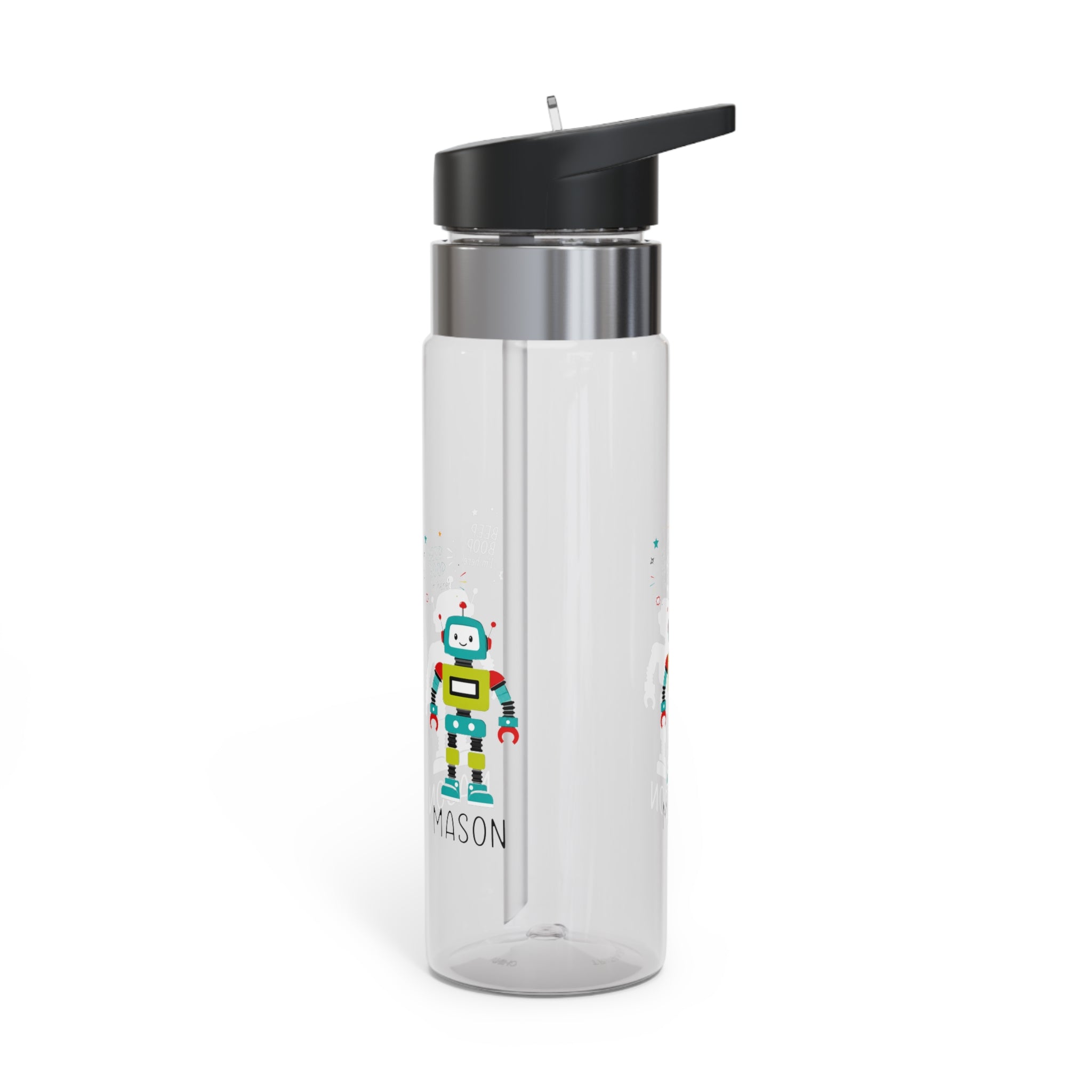 Personalized Robot Transparent Water Bottle for Boys, Custom Name Kids Water Bottle, Back to School Gift, Fun Space Themed Drink Bottle
