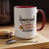 Cozy Air and Crunchy Leaves Mug, Pumpkin Dreams Fall Coffee Cup, Autumn Lover Gift for Her, Cute Seasonal Drinkware and Decor