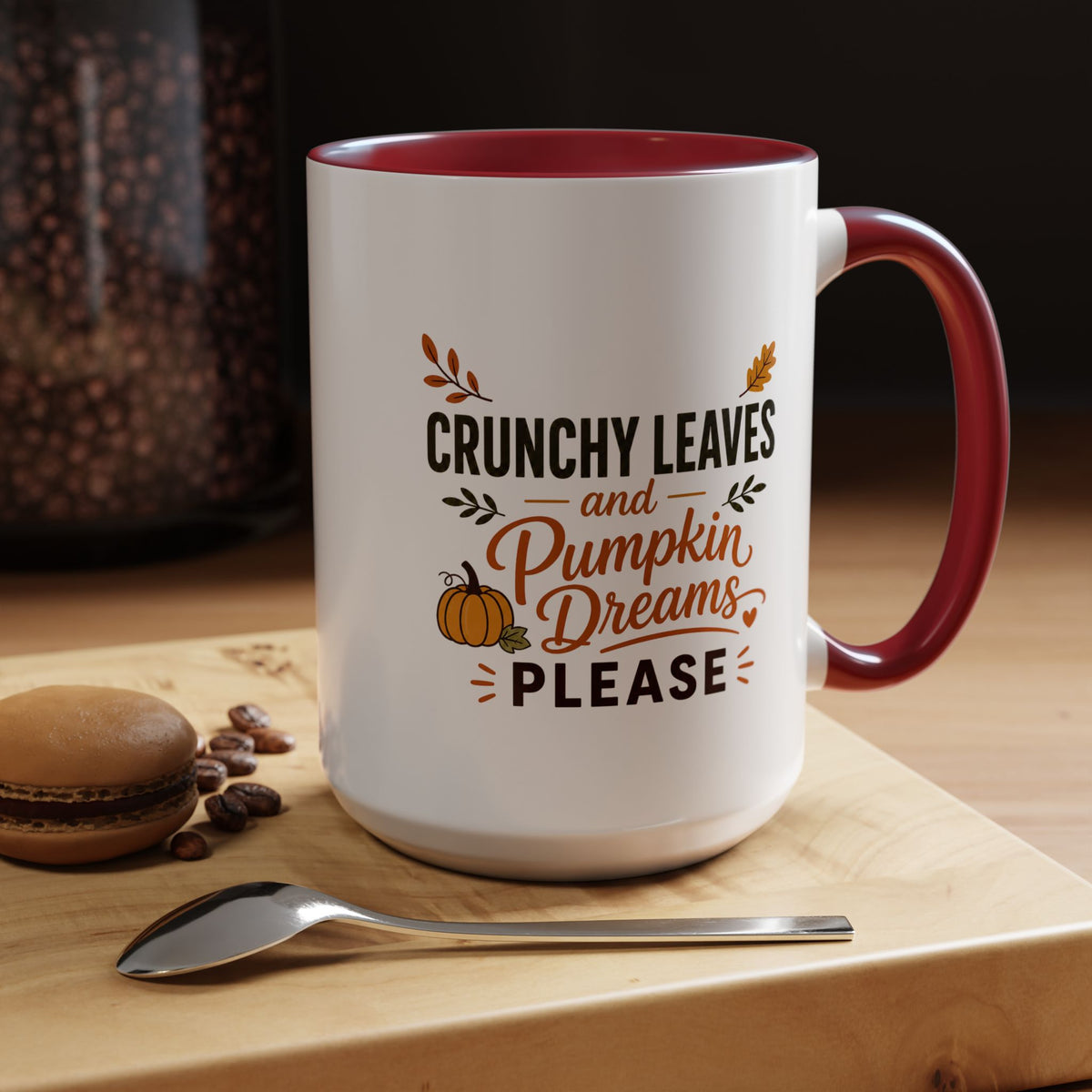 Cozy Air and Crunchy Leaves Mug, Pumpkin Dreams Fall Coffee Cup, Autumn Lover Gift for Her, Cute Seasonal Drinkware and Decor