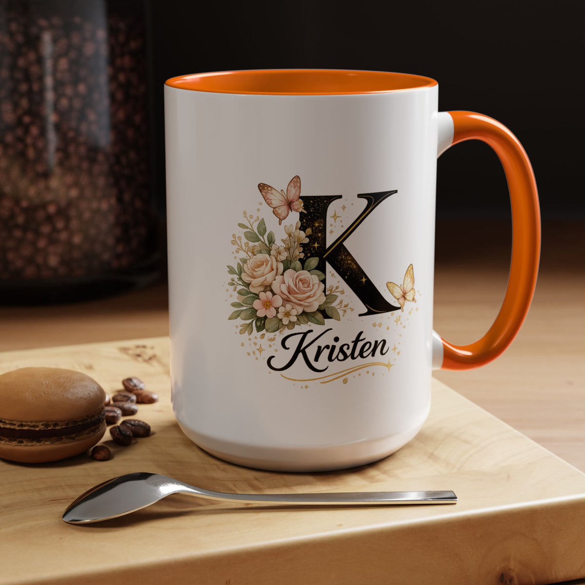 Personalized Butterfly Monogram Mug, Custom Name Coffee Mug with Initial Letter, Floral Mug for Women, Birthday Gift, Elegant Custom Cup