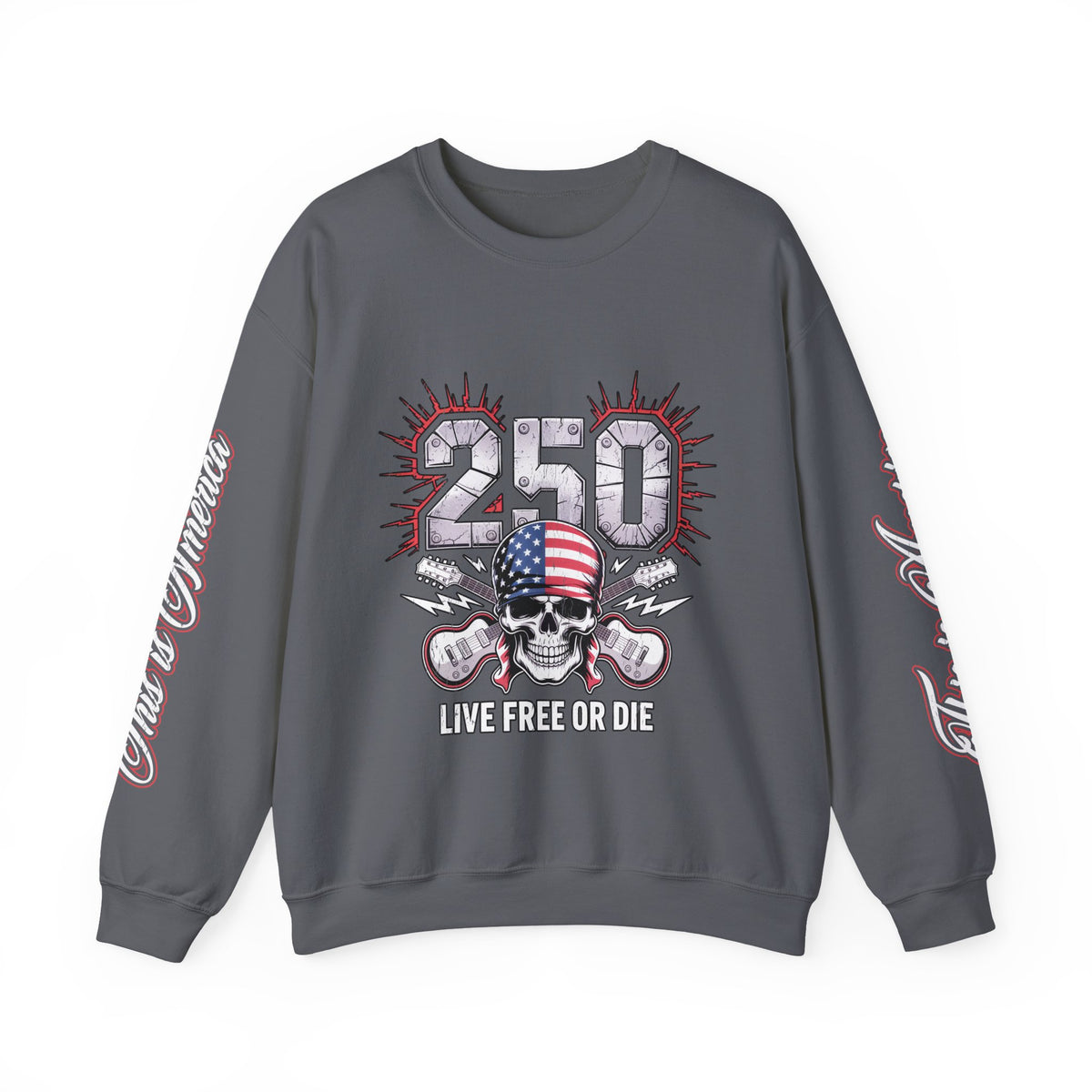 250 Live Free or Die Sweatshirt, Patriotic Skull Crewneck, American Flag Pullover, USA 250th Anniversary Gift, Fourth of July Top