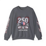 250 Live Free or Die Sweatshirt, Patriotic Skull Crewneck, American Flag Pullover, USA 250th Anniversary Gift, Fourth of July Top