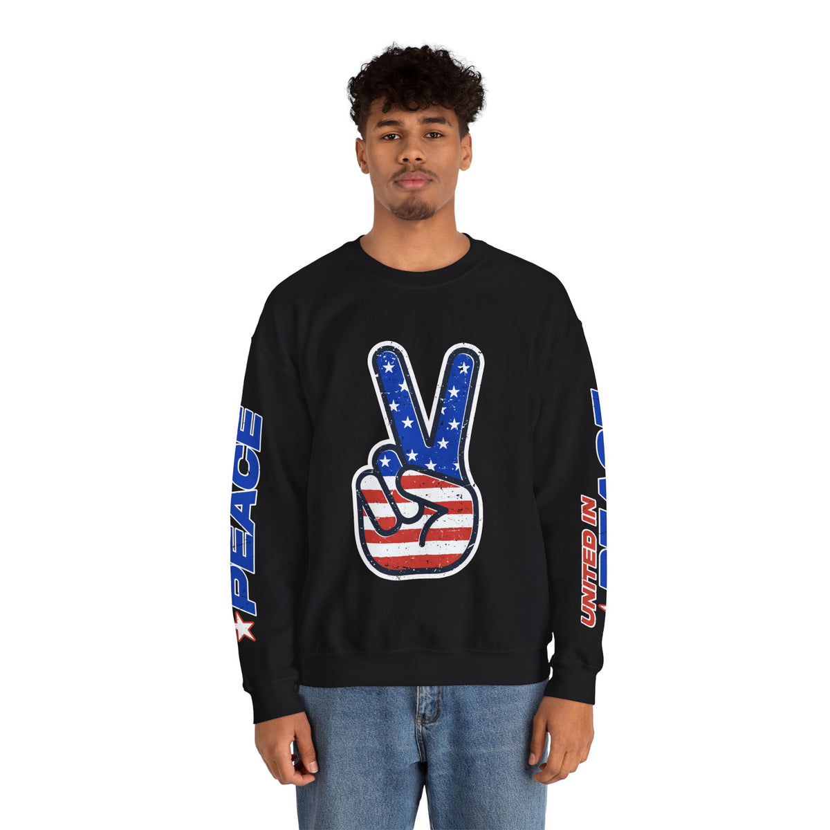 United in Peace Sweatshirt, Patriotic Peace Sign Crewneck, American Flag Pullover, USA 250th Anniversary Outfit, Fourth of July Gift