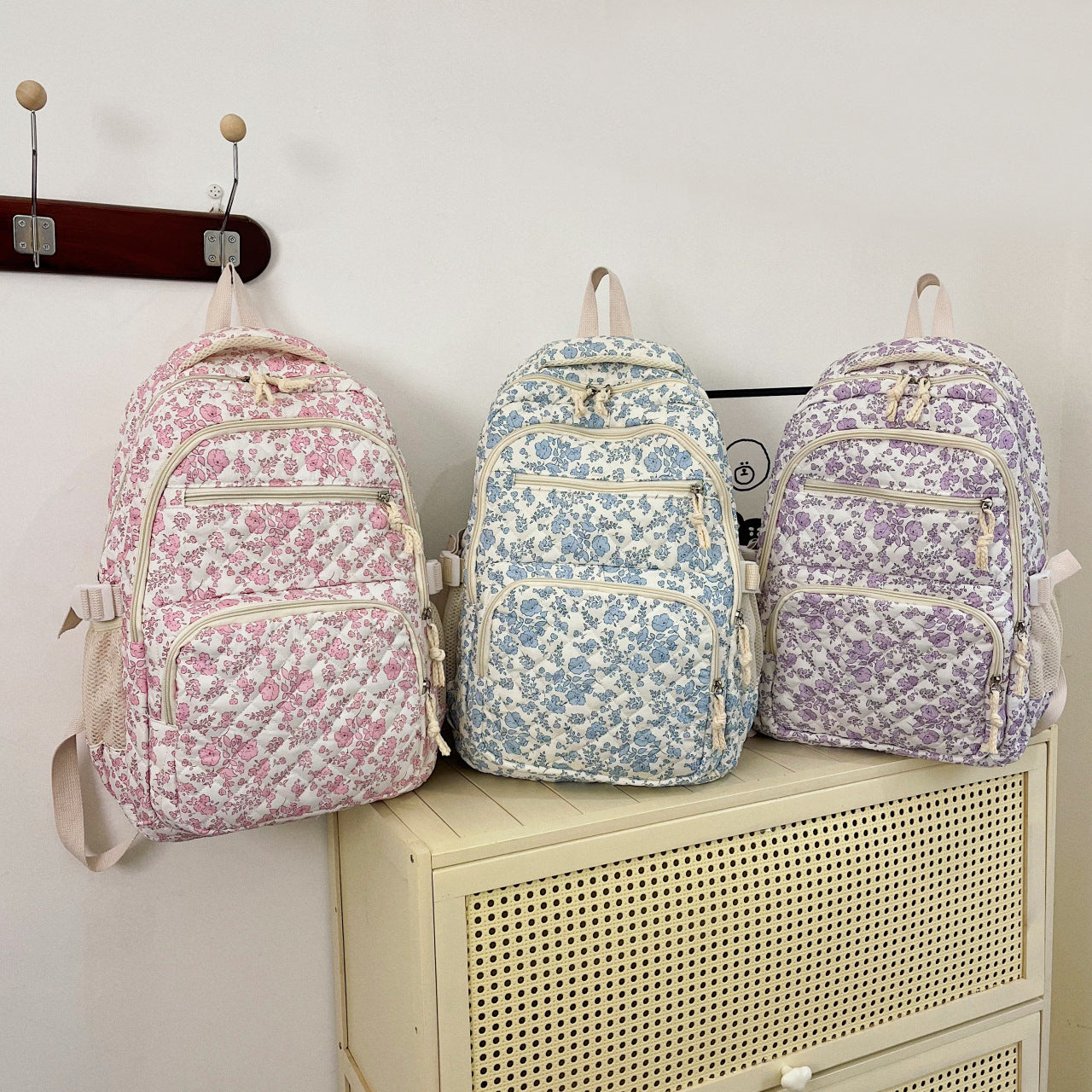 Small Fresh Floral Three Piece Backpack Set