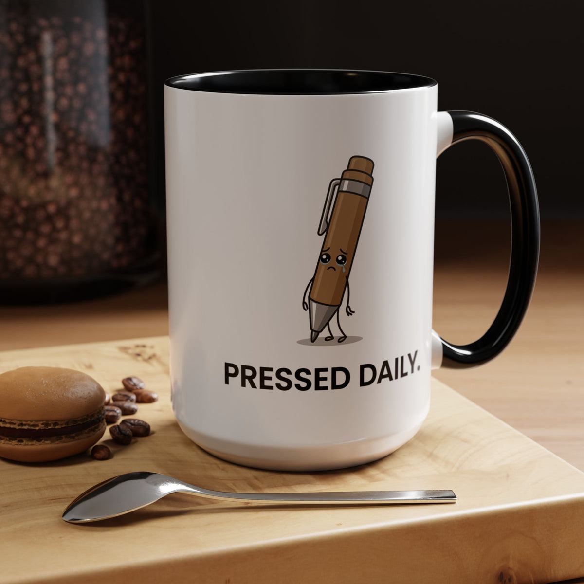 Funny Pressed Daily Coffee Mug, Stressed Pen Office Mug, Coworker Humor Gift, Teacher Appreciation Mug, Work From Home Cup