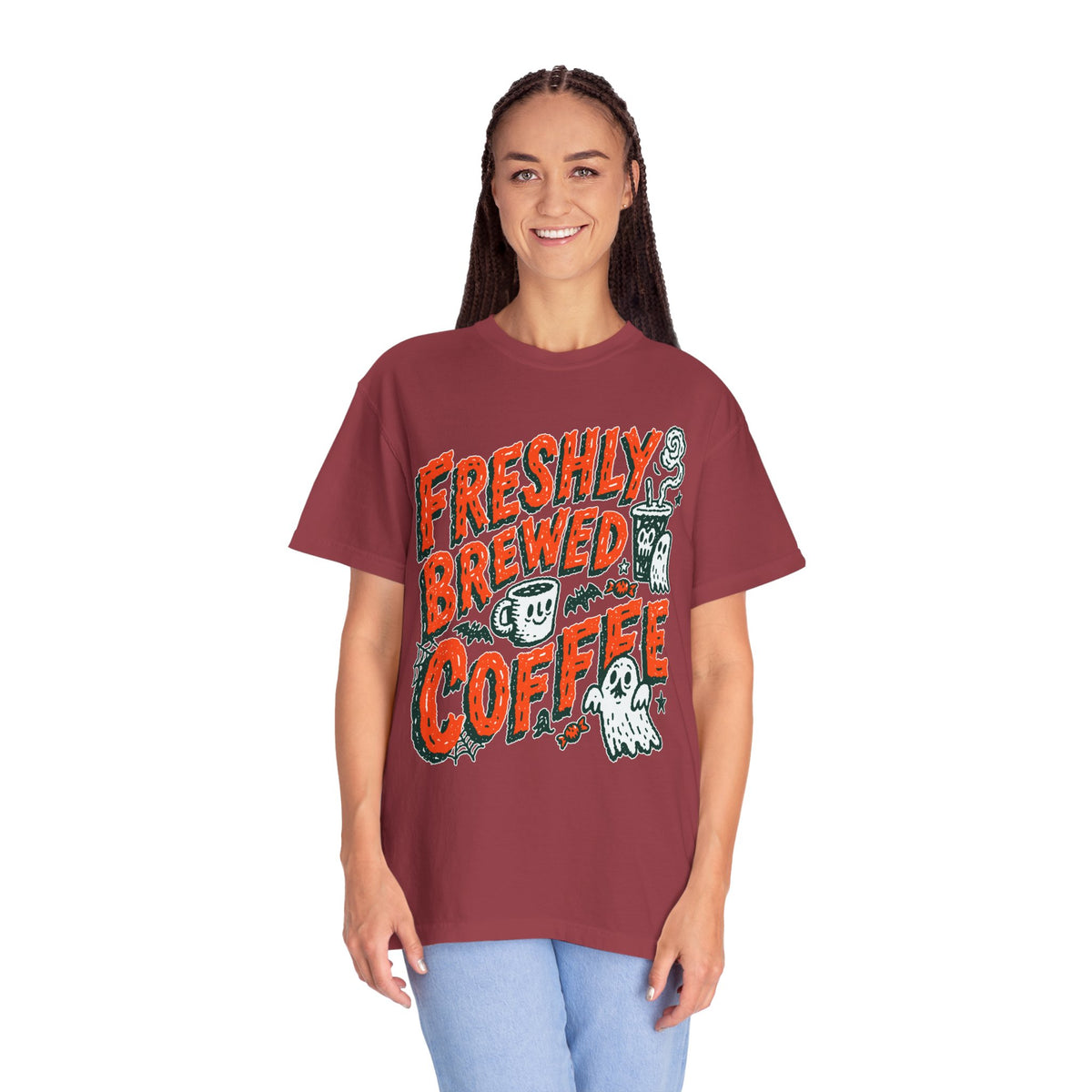 Coffee Lover Halloween Shirt, Freshly Brewed Coffee Ghost T-Shirt, Cute Spooky Season Gift for Barista and Caffeine Fan, Gift for Her