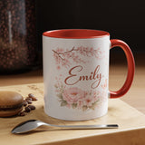 Personalized Floral Name Mug, Custom Coffee Mug with Name, Pink Flower Mug for Women, Birthday Gift, Bridesmaid Keepsake Cup