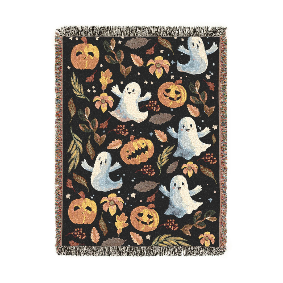 Halloween Ghost Pumpkin Woven Blanket, Cute Spooky Throw, Autumn Home Decor, Cozy Witchy Gift for Halloween Lovers, Ghostly Fall Decor