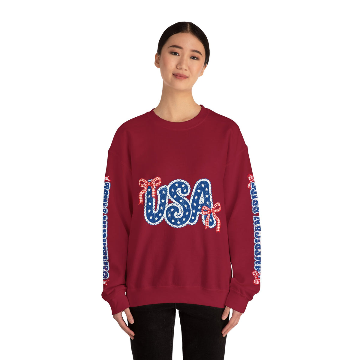 USA Patriotic Sweatshirt, American Flag Ribbon Pullover, Vintage Stars and Stripes Top, Fourth of July Outfit, Americana Gift for Women