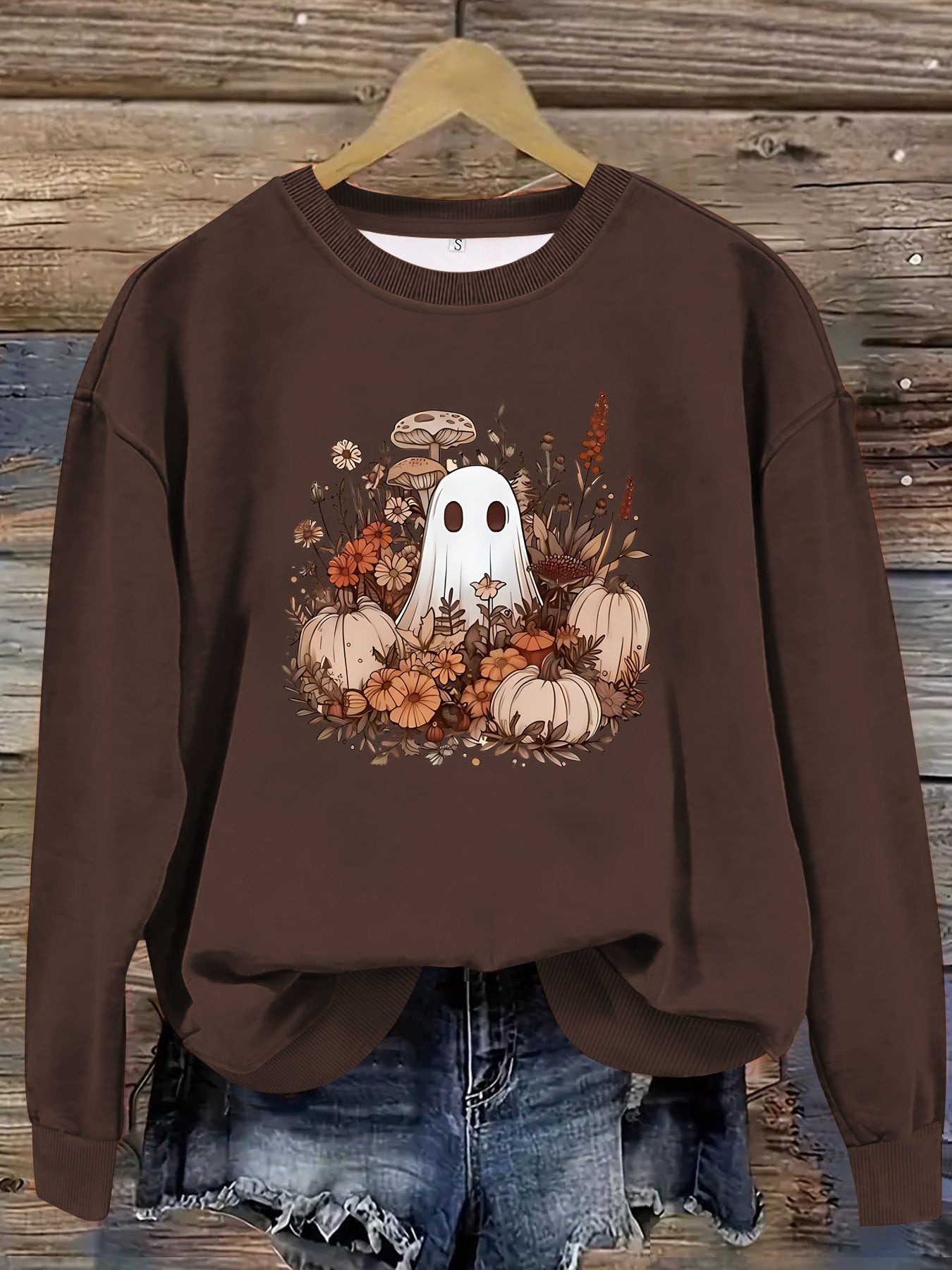 Round neck cartoon ghost print pullover sweatshirt sweatshirt sweatshirt