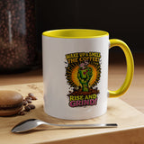 Zombie Coffee Mug, Wake Up and Smell the Coffee Black Accent Cup, Unique Funny Rise and Grind Gift for Horror Fan, Barista or Coworker
