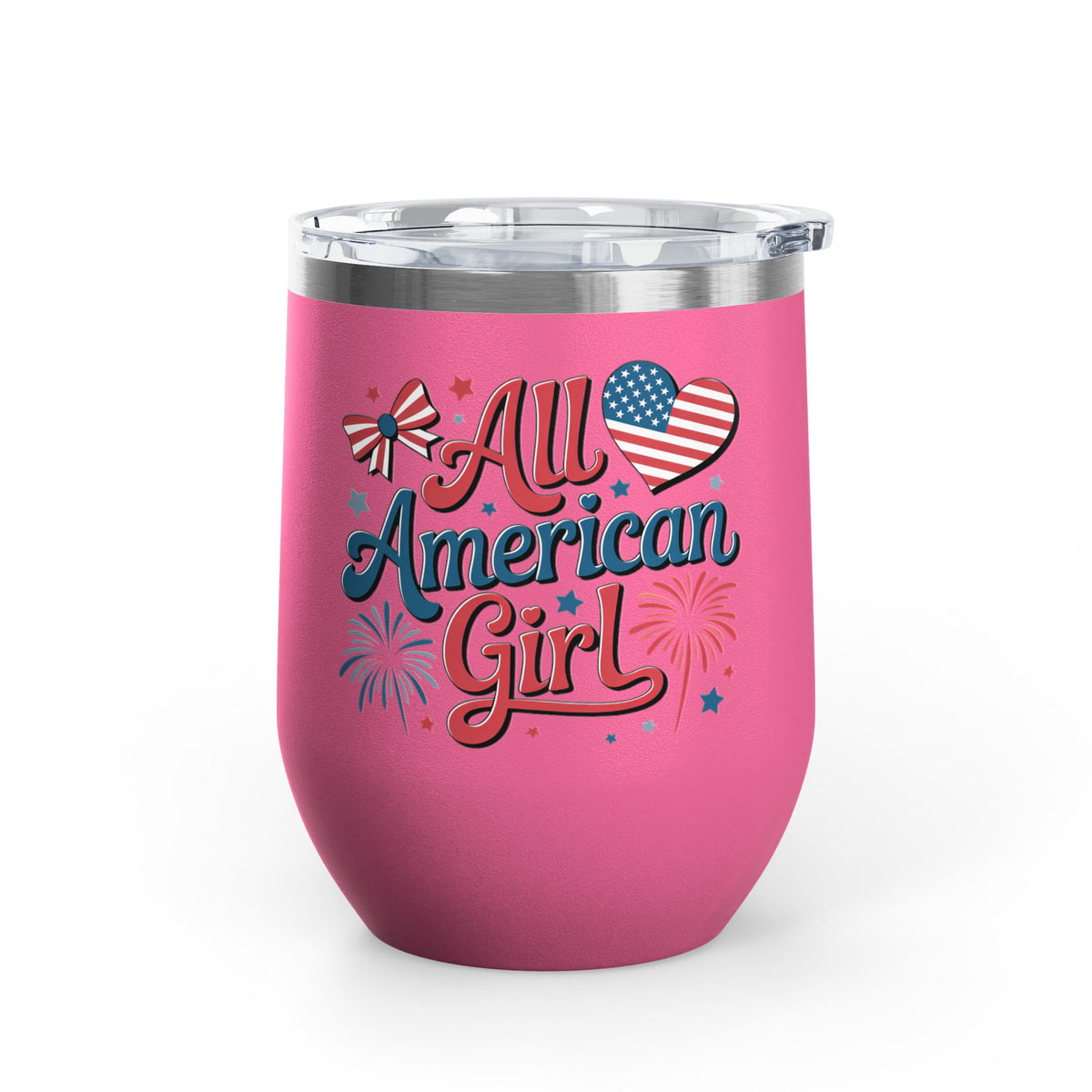 All American Girl Wine Tumbler, Patriotic Drinkware for Women, 4th of July Wine Cup, USA Gift for Her, Summer Party Favor, American Pride