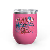 All American Girl Wine Tumbler, Patriotic Drinkware for Women, 4th of July Wine Cup, USA Gift for Her, Summer Party Favor, American Pride