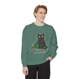 It Wasn't Me Black Cat Christmas Sweatshirt, Funny Holiday Crewneck, Mischievous Kitty Lights Pullover, Gift for Cat Mom or Cat Dad