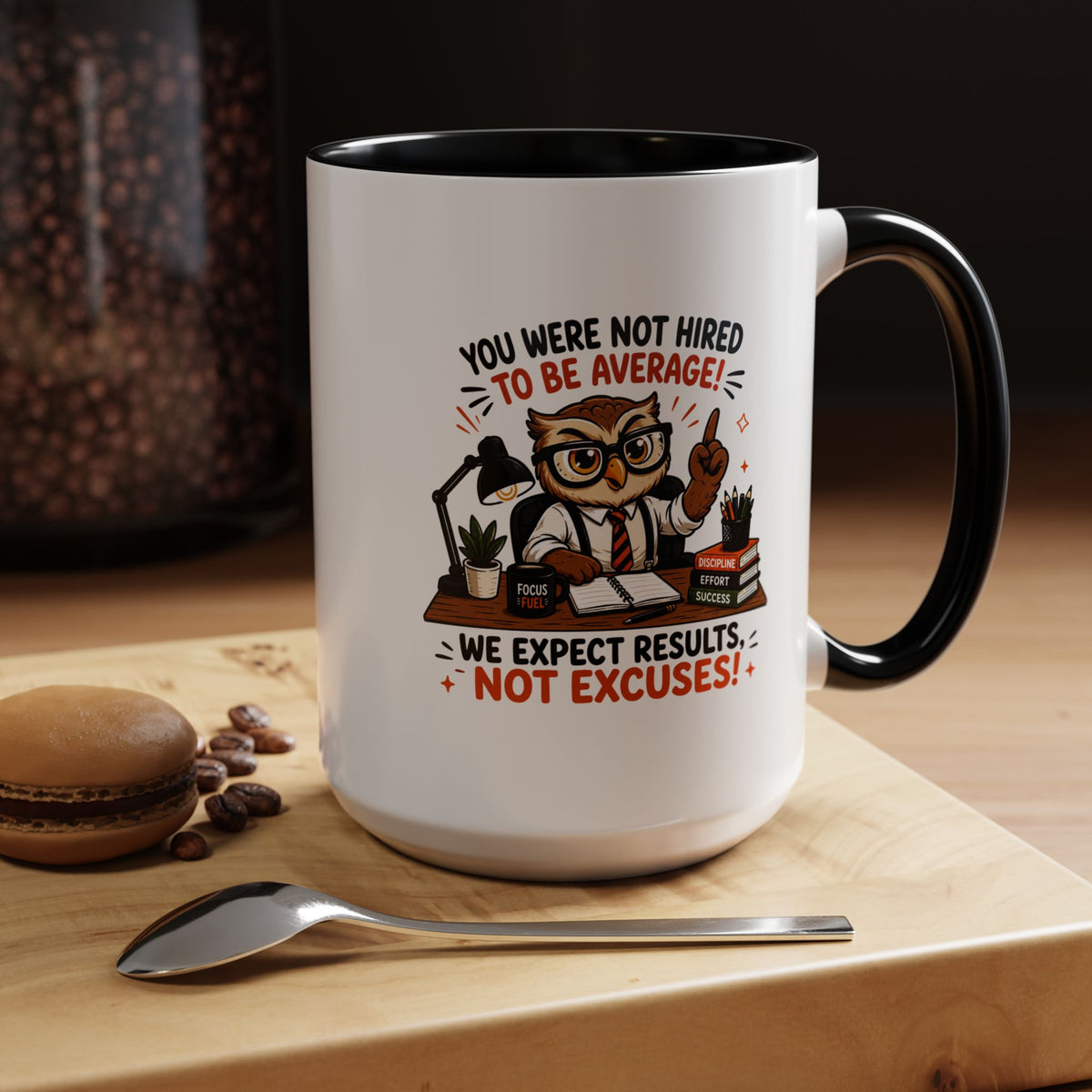 Funny Motivational Office Mug, Results Not Excuses Coffee Cup, Tough Love Gift for Employee, Coworker, Boss or Entrepreneur, Workplace Humor