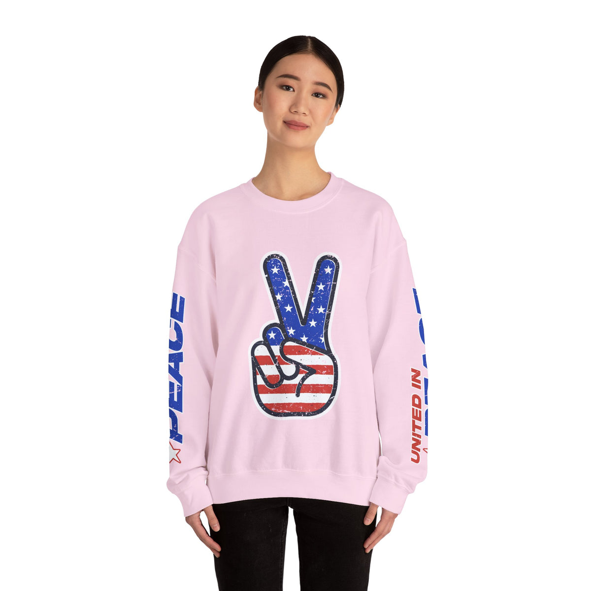 United in Peace Sweatshirt, Patriotic Peace Sign Crewneck, American Flag Pullover, USA 250th Anniversary Outfit, Fourth of July Gift