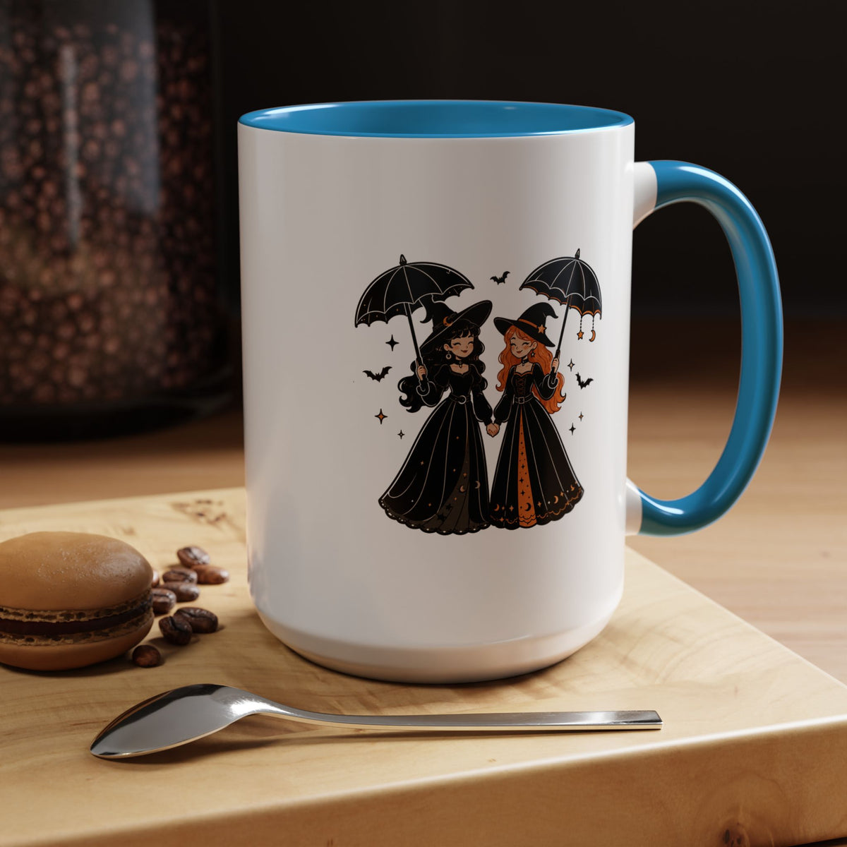 Witch Best Friends Mug, Gothic Halloween Black Accent Coffee Cup, Cute Matching Costume Gift for Bestie, Sister, Girlfriend or Partner