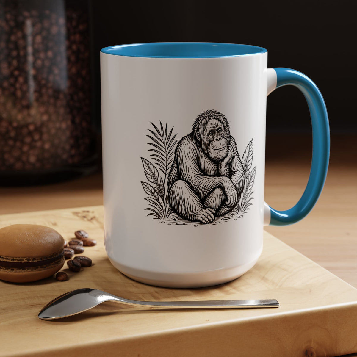 Orangutan Mug, Black and White Primate Coffee Cup, Jungle Animal Lover Gift, Wildlife Conservation Present, Rustic Nature Decor Gift