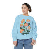 Orange Daisy Graphic Sweatshirt, Retro Floral Pullover for Flower Lovers, Groovy Botanical Top, Cheerful Garden Gift for Women