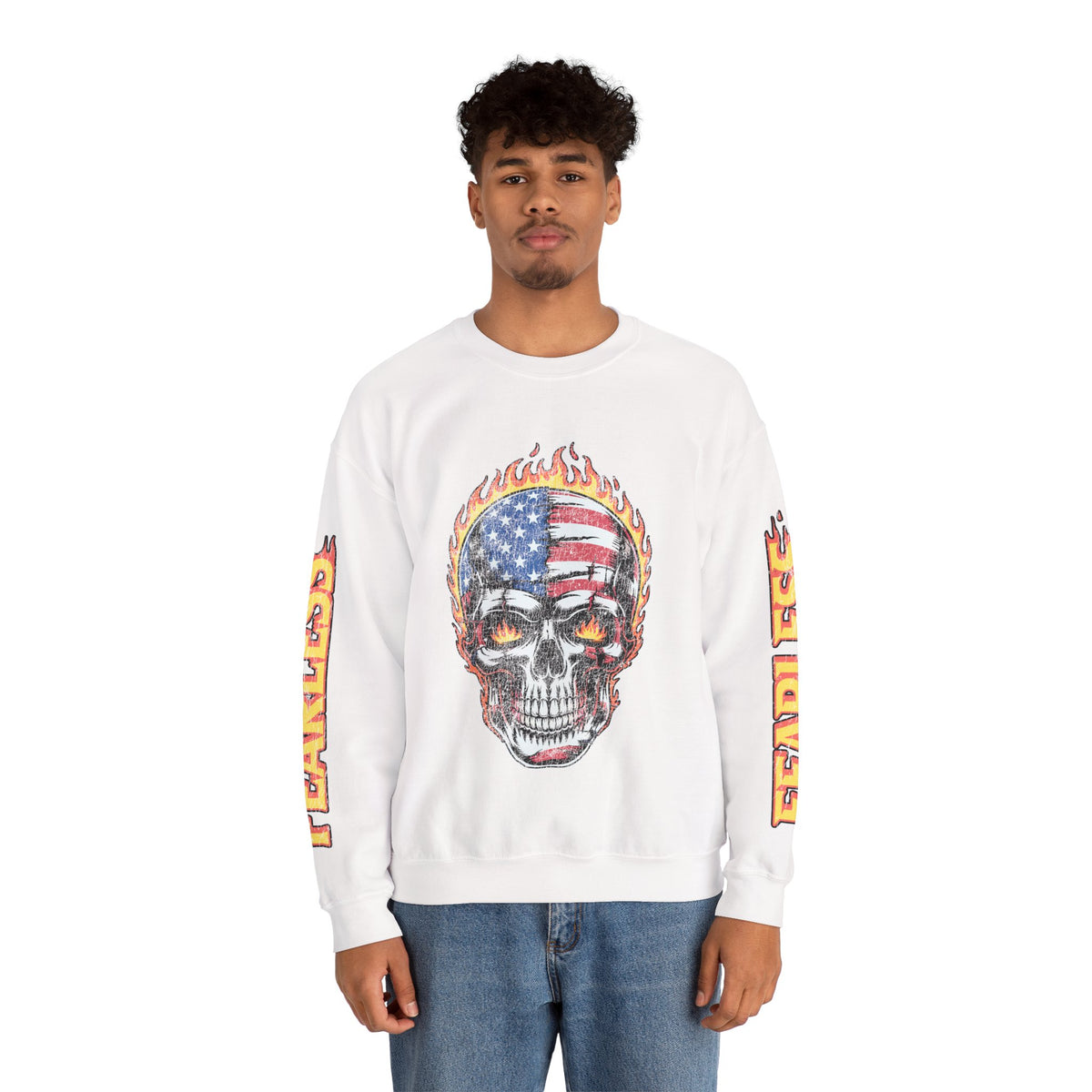 Patriotic Skull Sweatshirt, American Flag Skull Pullover, USA Biker Style Top, Edgy Americana Clothing, Fourth of July Gift