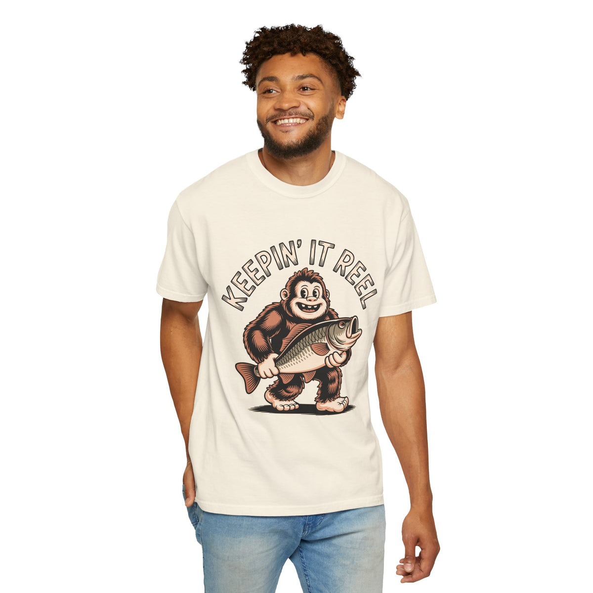 Funny Sasquatch Fishing Comfort Colors Shirt, Keepin It Reel Bigfoot Angler Tee, Fisherman Gift Shirt, Lake Life Outdoor Graphic Tee