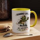 Christian Turtle Coffee Mug, Running Late But God Knows My Heart Mug, Funny Faith Based Mug, Christian Gift for Friends, Bible Lover Cup