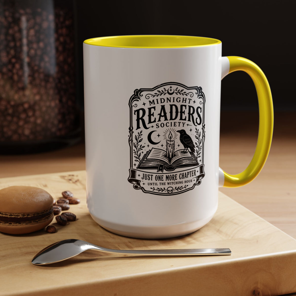 Midnight Readers Society Mug, Gothic Raven Book Black Accent Coffee Cup, Dark Academia Gift for Book Lover, Librarian or Night Reader