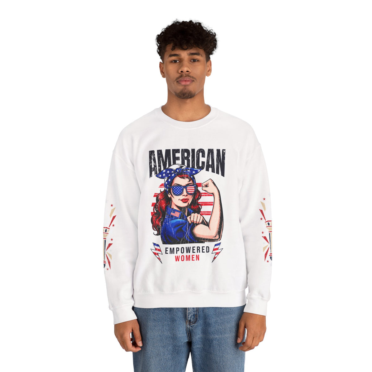 American Empowered Women Sweatshirt, Patriotic Rosie Style Crewneck, USA Flag Pullover, Fourth of July Outfit, Feminist Gift for Her