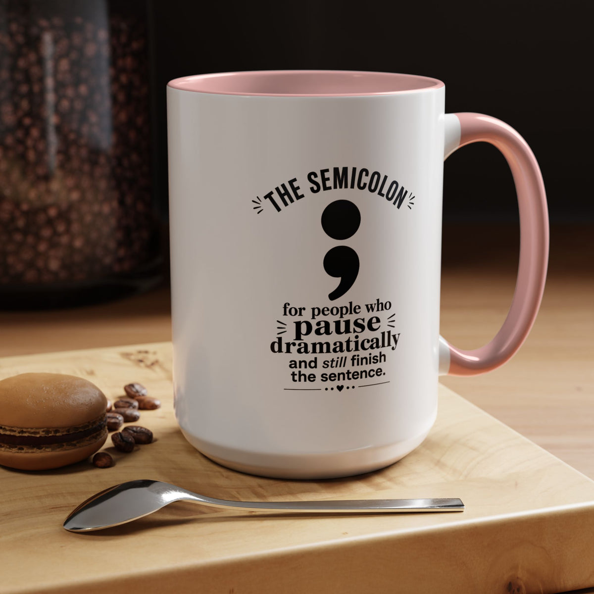 Funny Semicolon Mug, Grammar Teacher Coffee Cup, Punctuation Joke Gift for Writer, English Teacher Birthday Present, Book Lover Humor