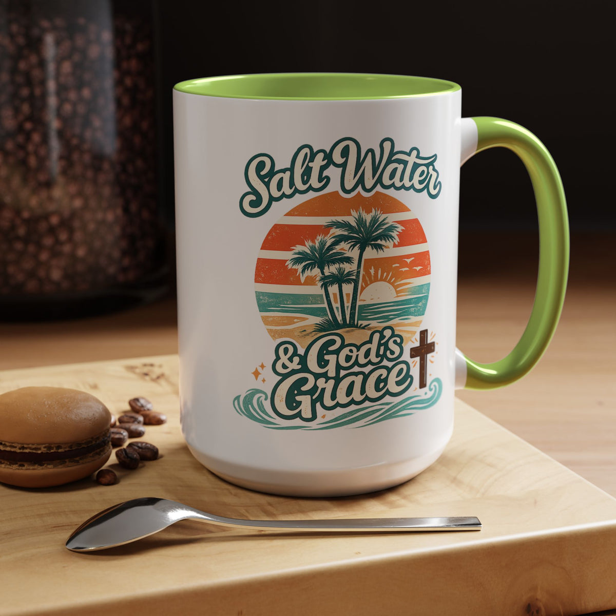 Christian Beach Lover Coffee Mug, Salt Water and God's Grace Mug, Coastal Faith Gift, Religious Ocean Lover Cup, Christian Gift