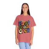 First Grade Crew T-Shirt, Retro Teacher Team Graphic Tee, Elementary School Staff Gift, First Day Classroom Outfit, Grade One Shirt