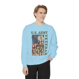US Army Veteran Sweatshirt, American Flag Camo Crewneck, Military Dog Tag Pullover, Patriotic Soldier Gift, Retirement or Veterans Day Top