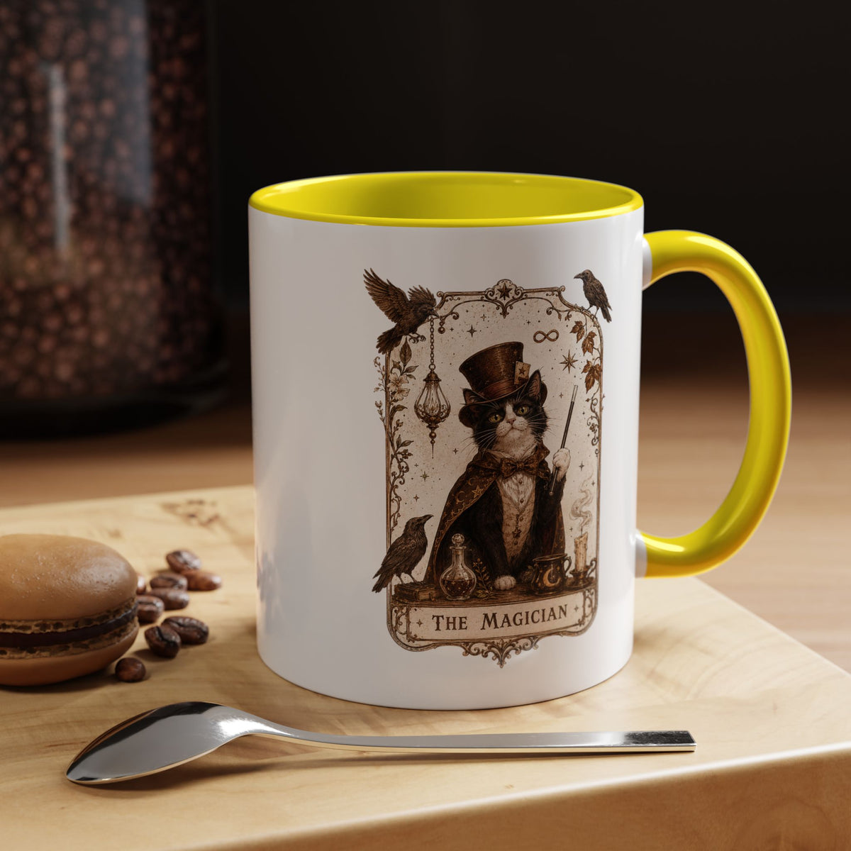Black Cat Magician Tarot Coffee Mug, Mystic Cat Tarot Card Mug, The Magician Cat Cup, Witchy Gothic Gift for Cat Lovers