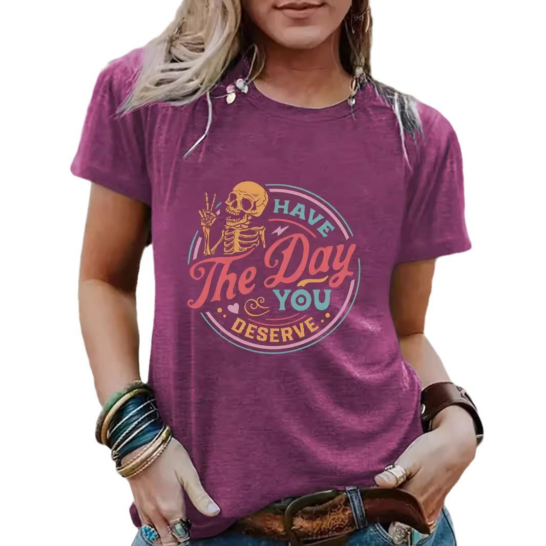 Halloween pattern round neck short sleeved shirt