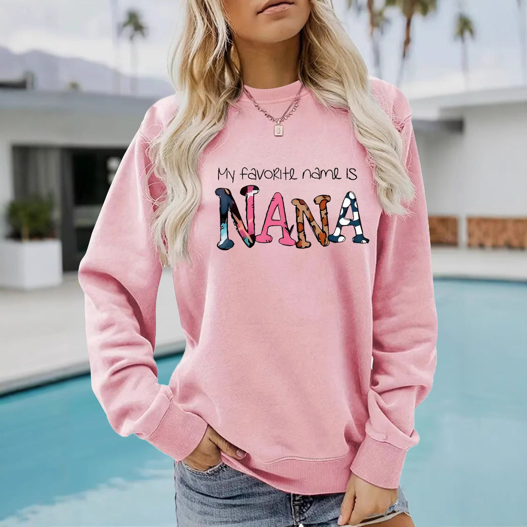 Round neck NANA printed pullover sweatshirt sweatshirt sweatshirt