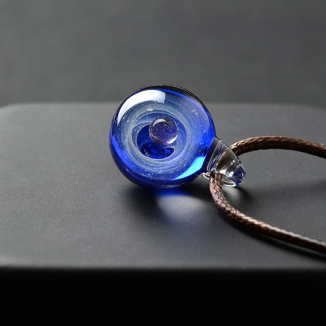 Universe Glass Bead Planets Pendant Necklace Galaxy Rope Chain Solar System Design Necklace