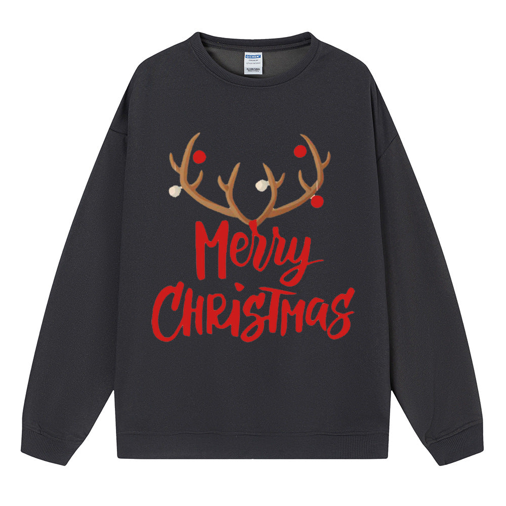 Merry Christmas reindeer print women's mid to long hoodie for Christmas