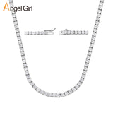 Copper Plated 18K Gold Zirconia Tennis Necklace Fashion Trendy Style Neck Chain