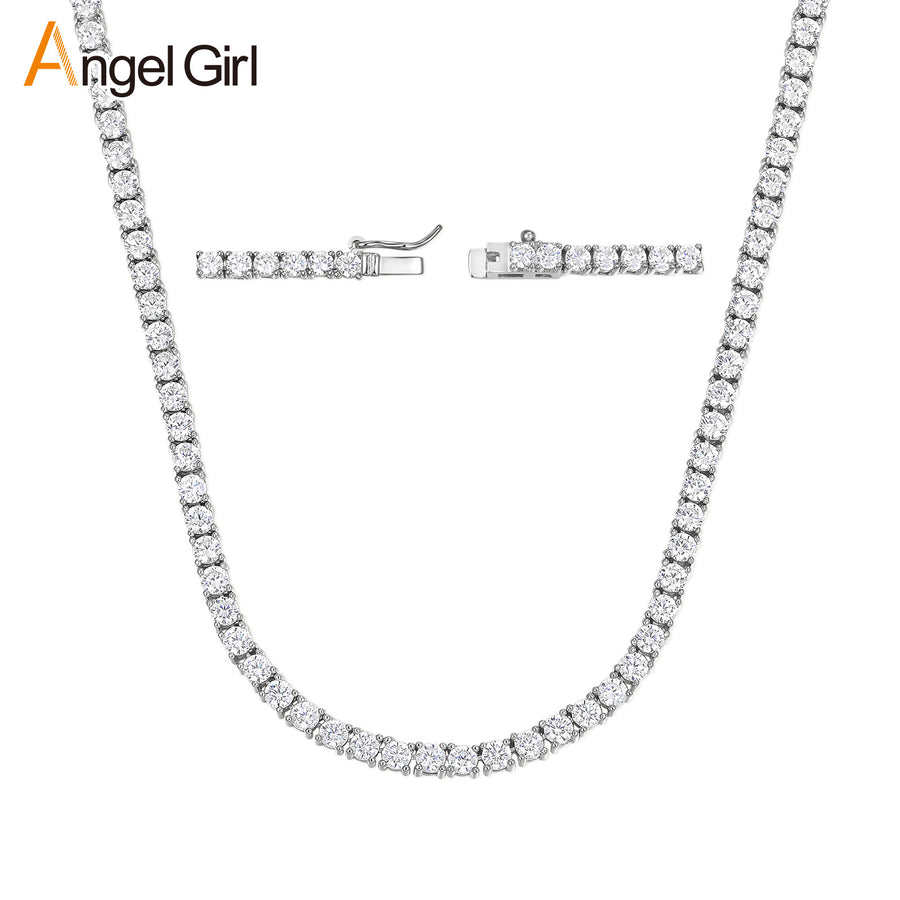 Copper Plated 18K Gold Zirconia Tennis Necklace Fashion Trendy Style Neck Chain