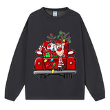 Reindeer Red Truck Sweatshirt, Christmas Graphic Crewneck Pullover