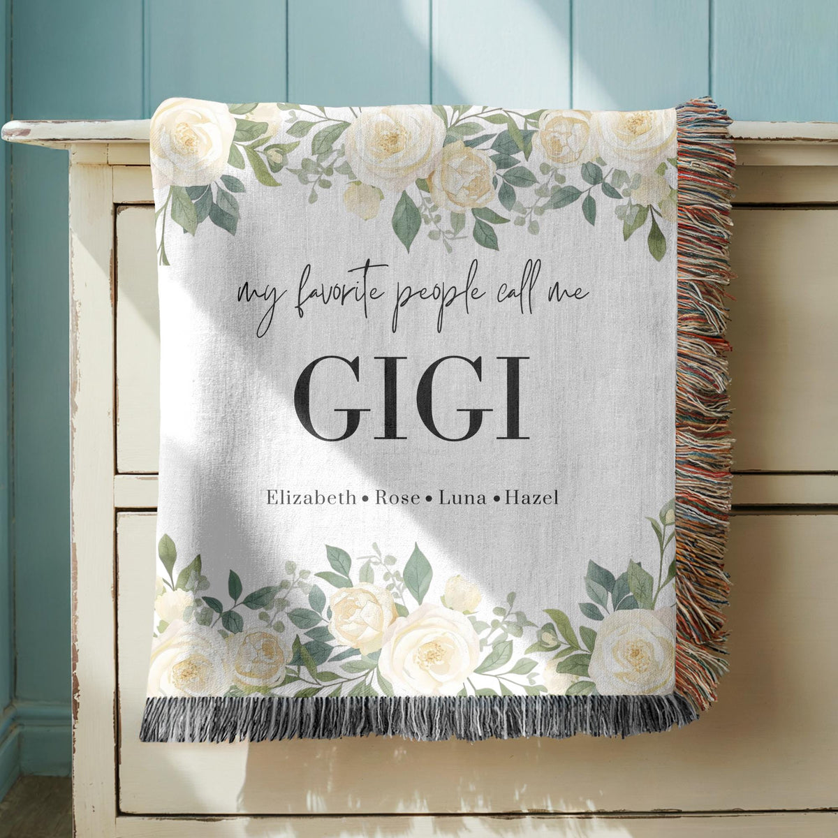Personalized Gigi Gift Woven Blanket Custom Grandma Name Blanket Grandmother Floral Throw Mothers Day Gift