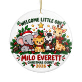 Personalized Baby First Christmas Safari Ornament 2026, Welcome Little One with Elephant and Giraffe, Custom Name Keepsake Gift for Newborn