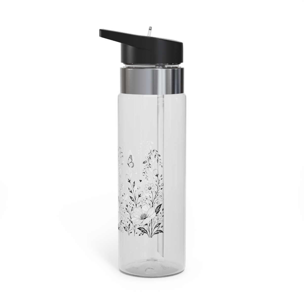 Floral Water Bottle for Women, Botanical Flower Drink Bottle, Butterfly Water Bottle, Nature Lover Gift, Everyday Hydration, Gift for Her