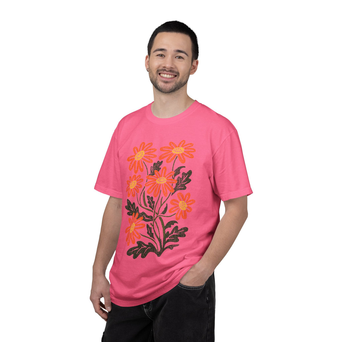 Orange Daisy Graphic Shirt, Retro Floral T-Shirt for Flower Lovers, Groovy Botanical Tee, Cheerful Garden Gift for Women and Gardeners