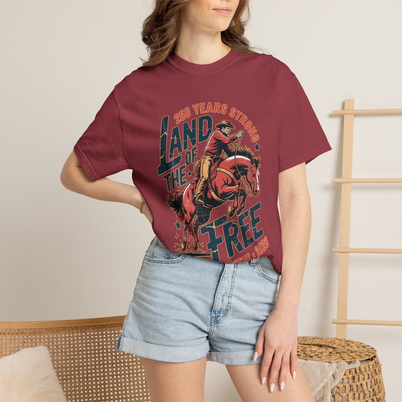 Land of the Free 250 Years Strong Comfort Colors Shirt, America 250th Anniversary Tee, Patriotic Cowboy Graphic Shirt, USA 1776-2026