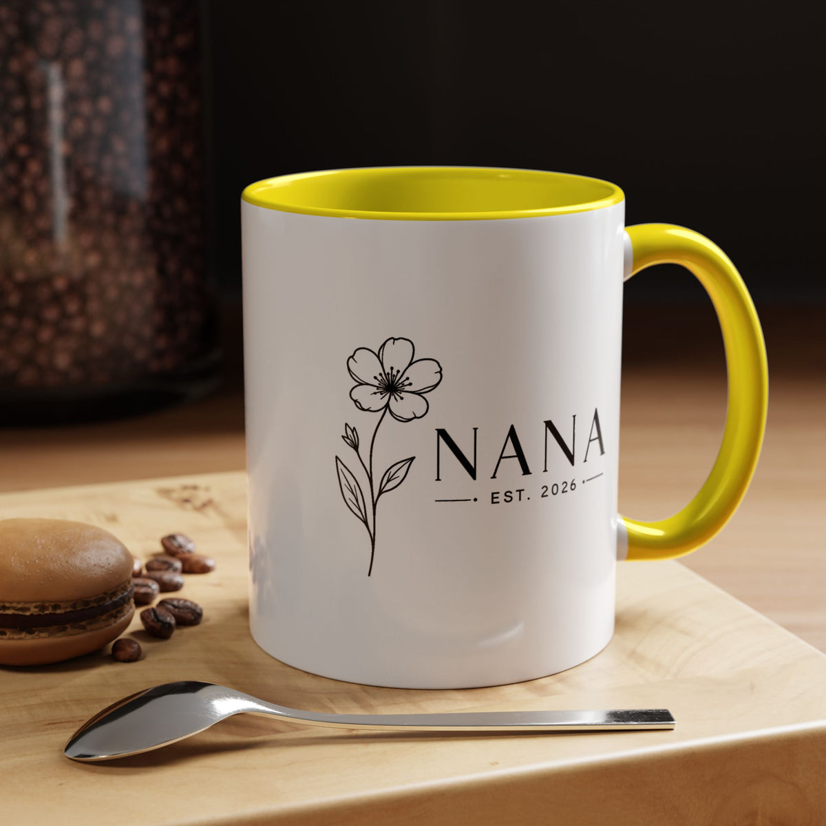 Personalized Name Mug, Floral Black Accent Coffee Cup with Custom Established Year, Grandmother Gift for Birthday, Mother's Day or Christmas